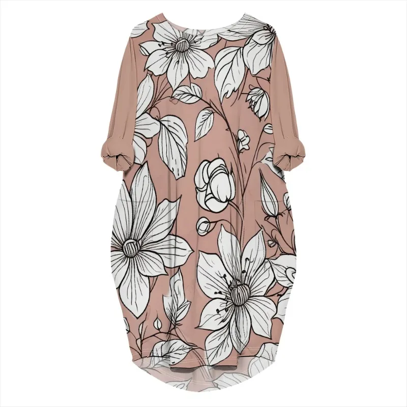 Women's printed loose long sleeved summer plus size dress Cross border Summer New Fashion - Image 60