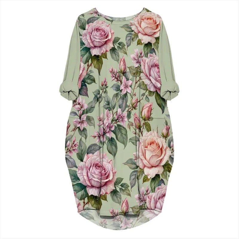 Women's printed loose long sleeved summer plus size dress Cross border Summer New Fashion - Image 64