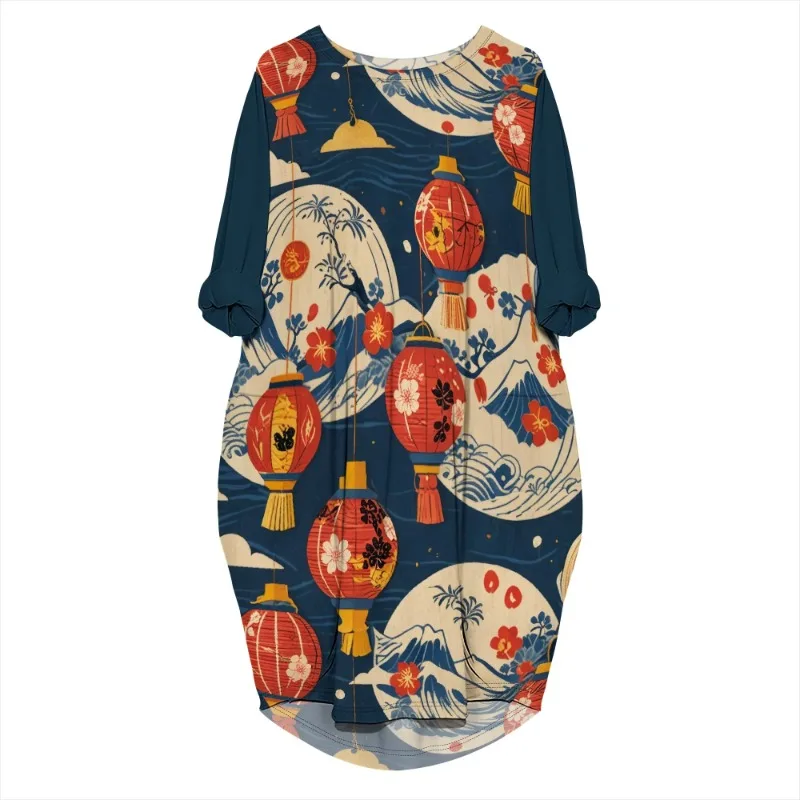 Women's printed loose long sleeved summer plus size dress Cross border Summer New Fashion - Image 80
