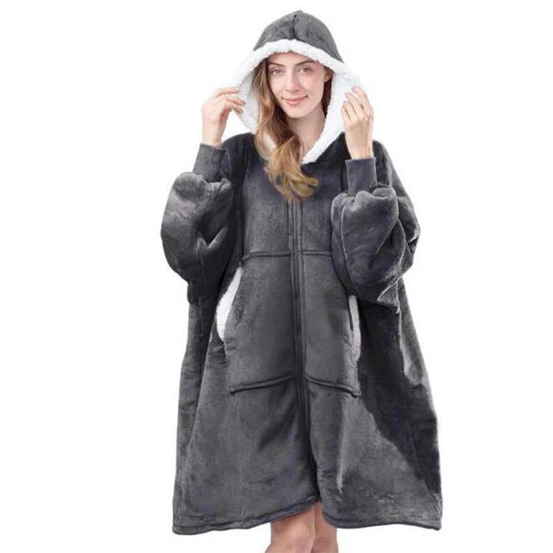 Zip Fleece Jacket Casual Long Sleeve Blanket - Image 3