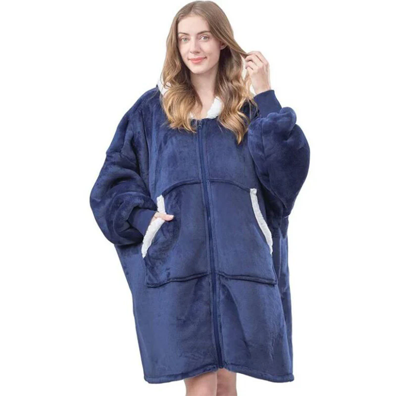 Zip Fleece Jacket Casual Long Sleeve Blanket - Image 4