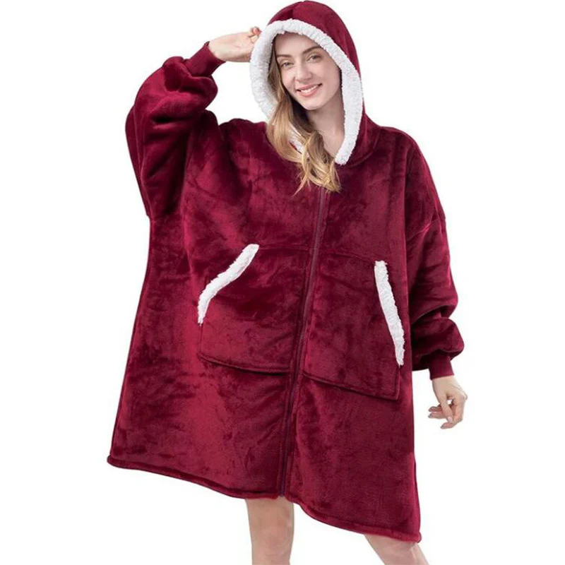 Zip Fleece Jacket Casual Long Sleeve Blanket - Image 5